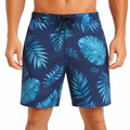Herren Badeshorts L aus Textil in Dunkelblau mit Blätterdruck und Kordelzug