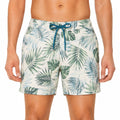 Herren Badehose XL Weiß Grün Blau mit tropischem Blätterdruck und Kordelzug