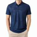Herren Poloshirt Größe M Dunkelblau mit Pflanzenmuster Kurzarm