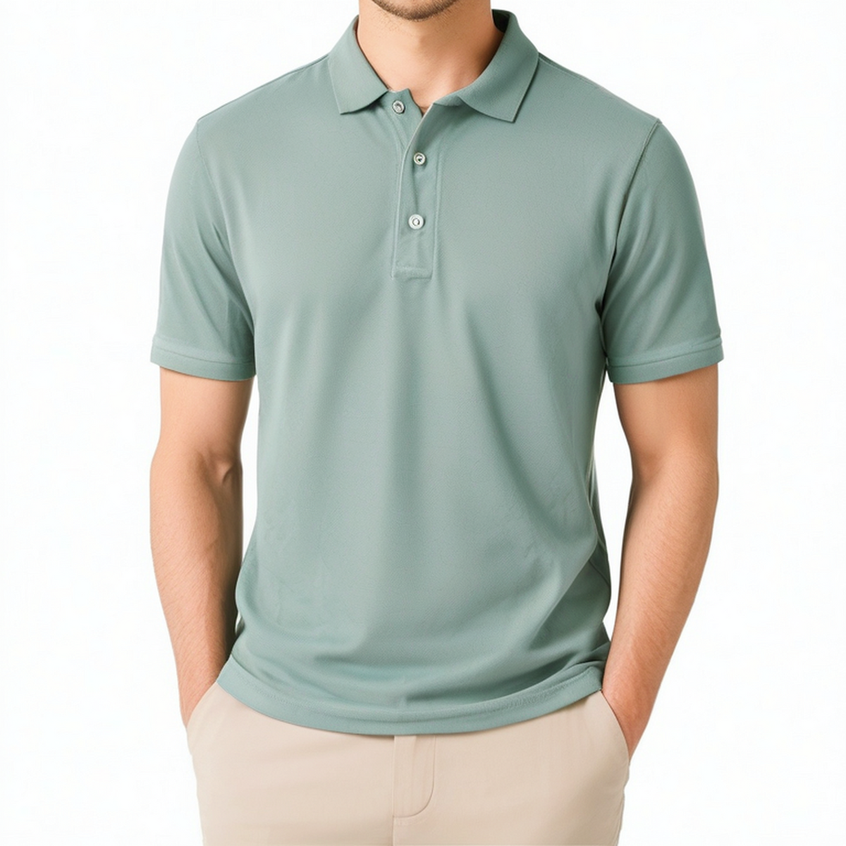 Herren Poloshirt Größe M aus Textilgewebe Salbeigrün kurzarm klassisch