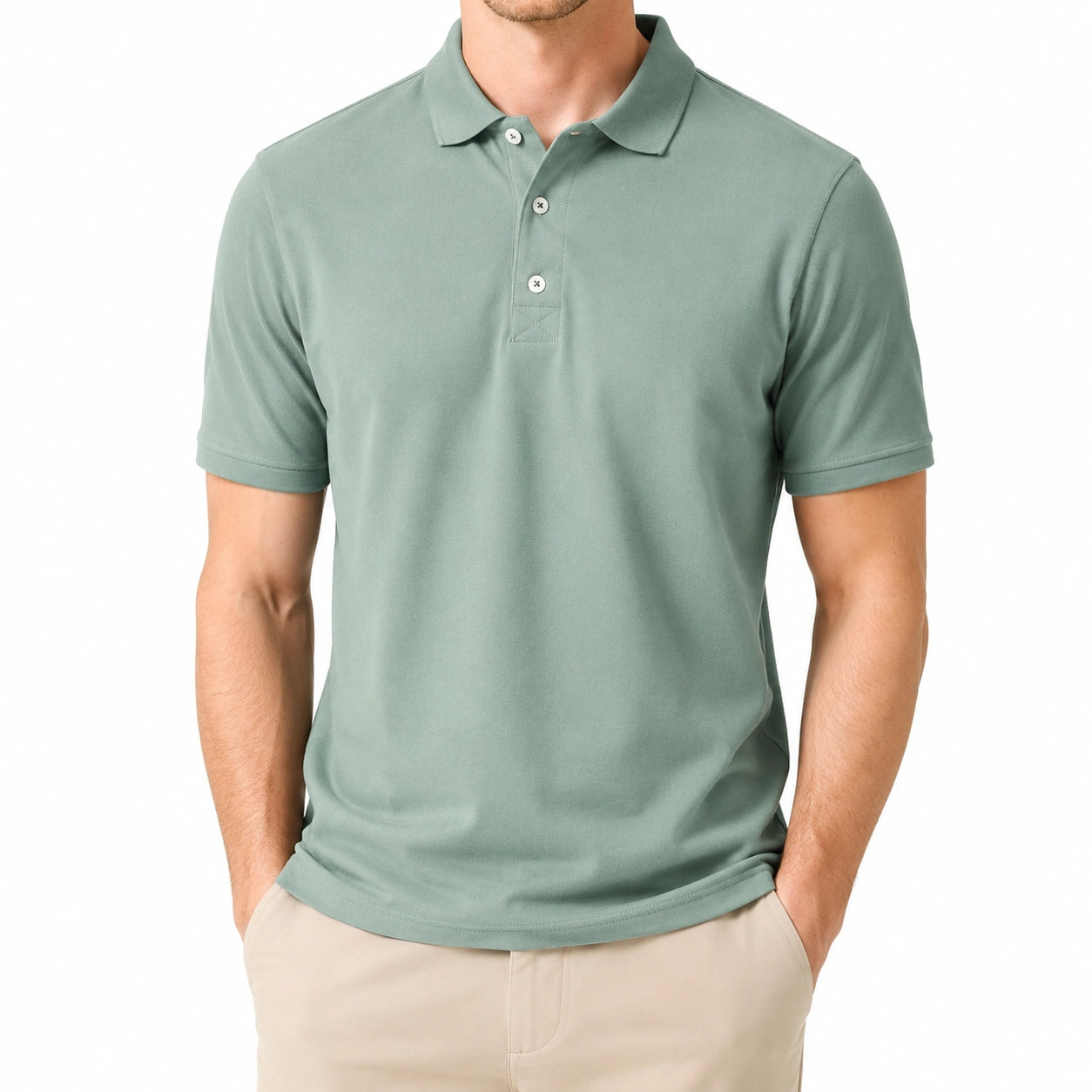 Herren Poloshirt Größe M aus Textilgewebe Salbeigrün kurzarm klassisch