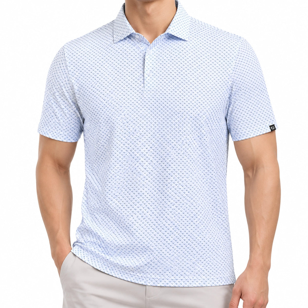 Herren Poloshirt Größe L Hellblau gemustert kurzarm mit Kragen