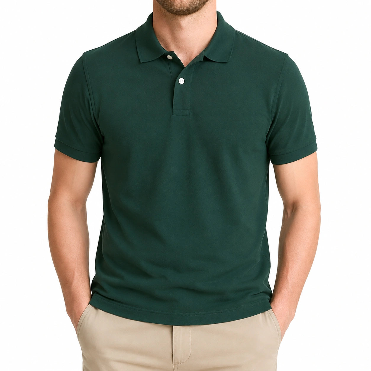 Herren Poloshirt Größe L aus Textilgewebe in Tannengrün mit Kurzarm