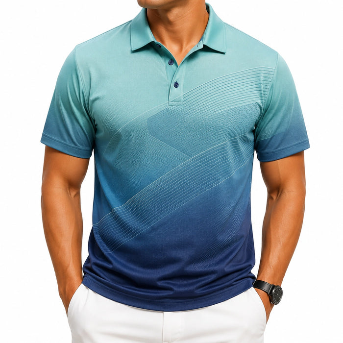 Herren Poloshirt XL aus Textilmaterial in Türkis/Navy mit Farbverlauf und Kurzarm