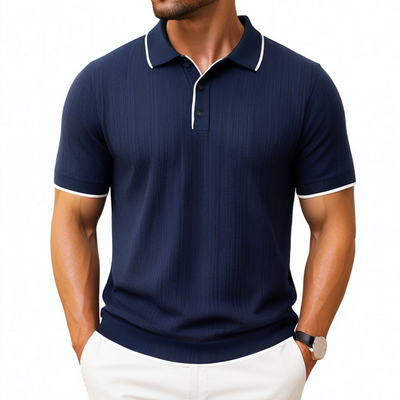 Herren Poloshirt XL aus Strick in Marineblau mit Kontrastpaspelierung