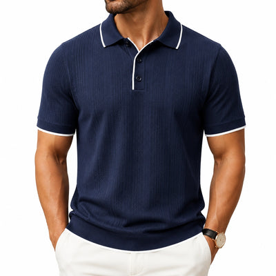 Herren Poloshirt XL aus Strick in Marineblau mit Kontrastpaspelierung