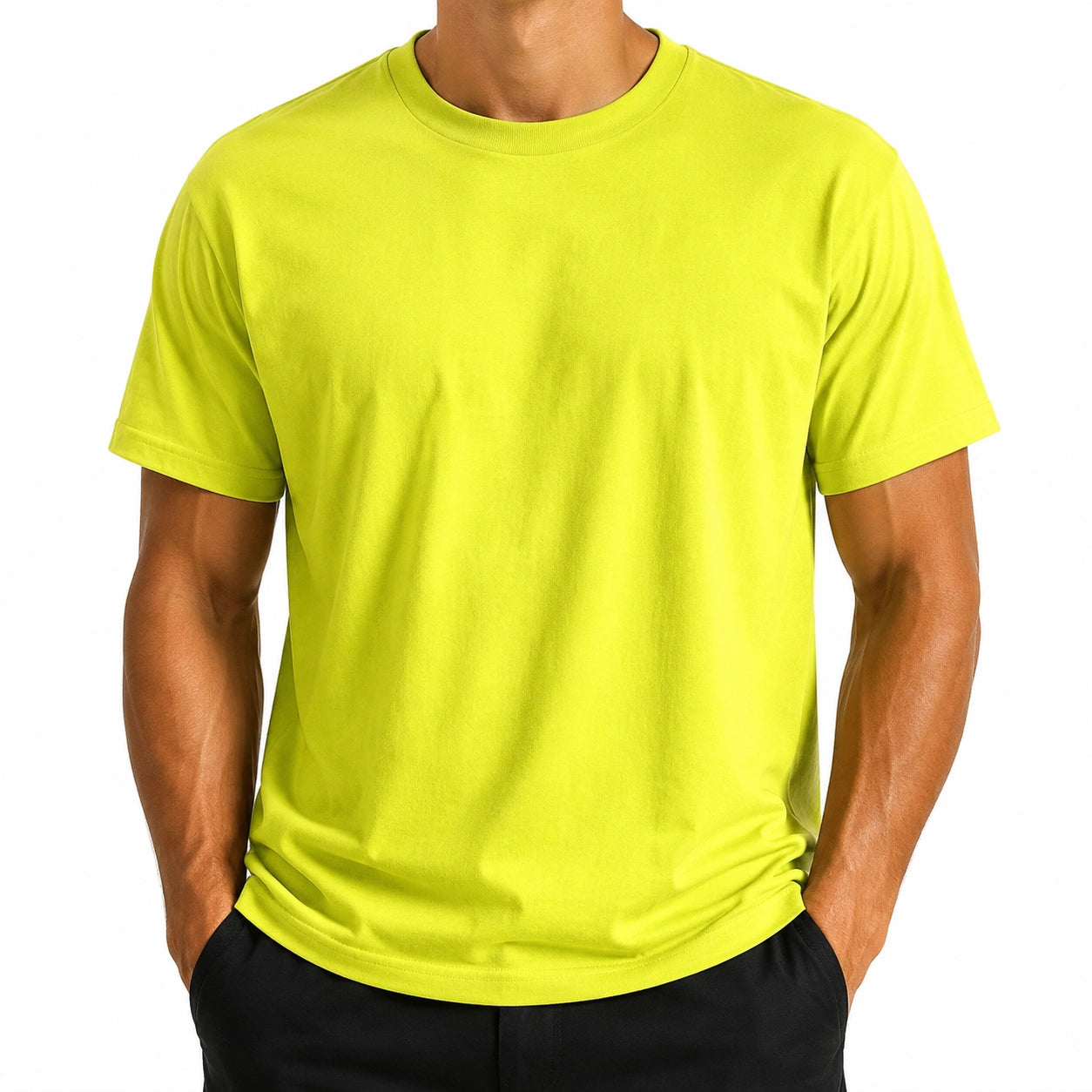 Herren T-Shirt Größe M Neon Gelb mit Rundhals Kurzarm