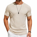 Herren T-Shirt M Beige strukturiertes Kurzarm Rundhals Shirt