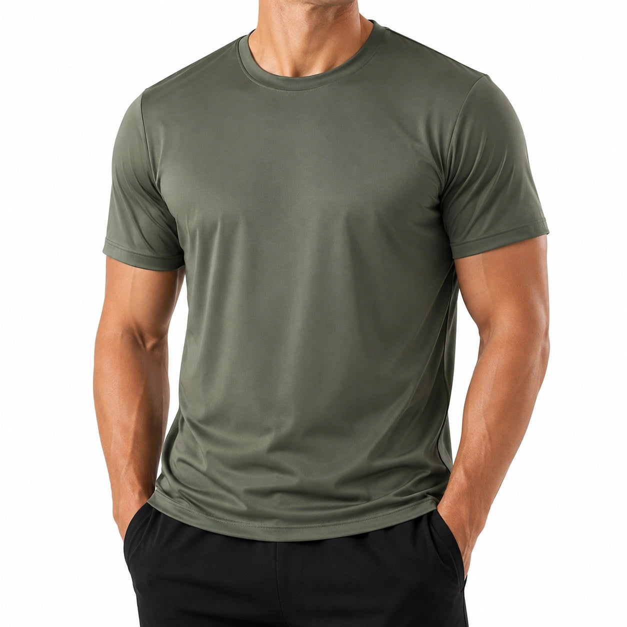 Herren Funktions T-Shirt Größe L aus Synthetik Olivgrün kurzarm