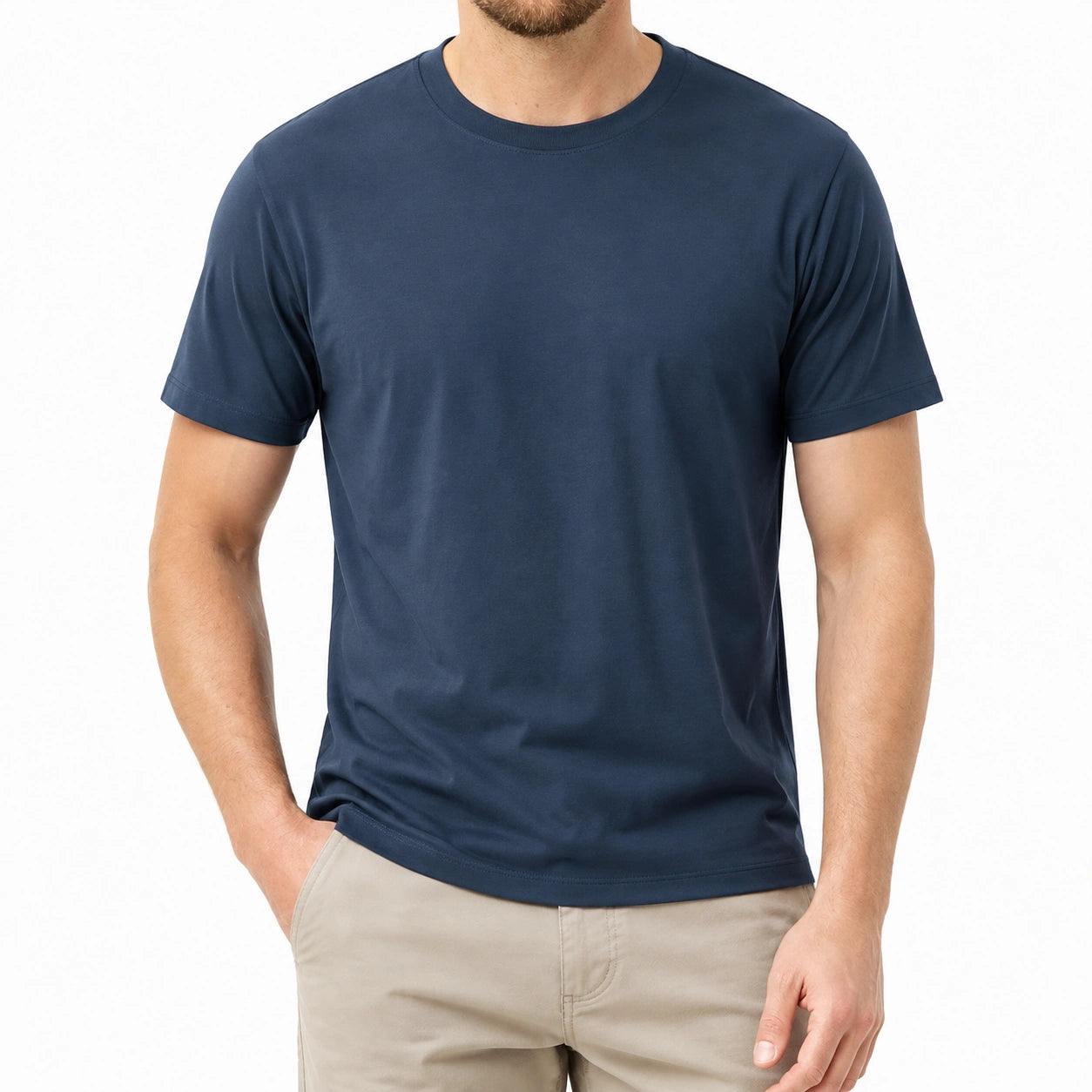 T-Shirt XL Dunkelblau glattes Textil Kurzarm Rundhals