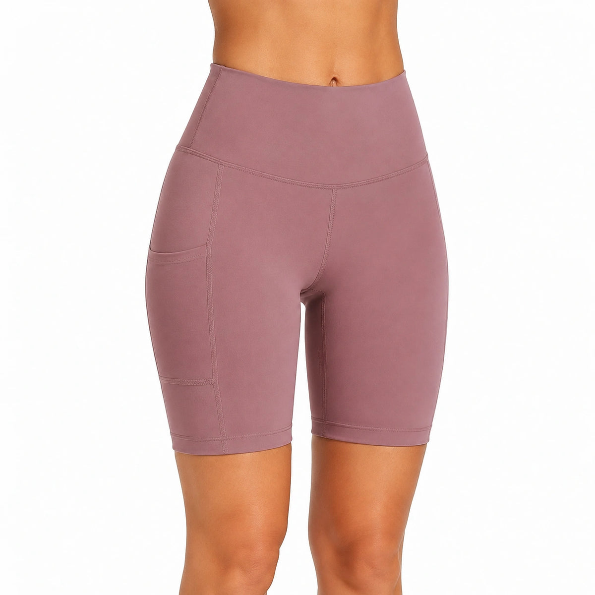 Damen Radlerhose L aus elastischem Synthetikstoff Altrosa für Sport mit hohem Bund