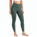 Damen Sportleggings M aus Stretchstoff Dunkelgrün mit hohem Bund für Training