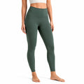 Damen Sportleggings M aus Stretchstoff Dunkelgrün mit hohem Bund für Training