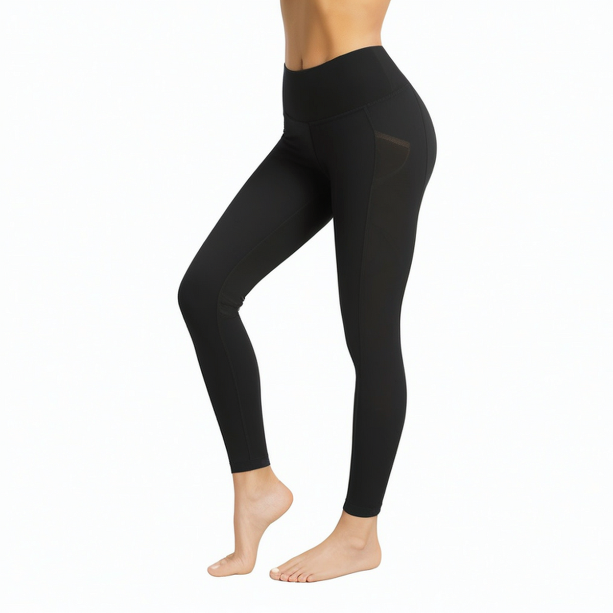 Damen Leggings Größe M aus elastischem Synthetikstoff Schwarz mit hohem Bund für Sport