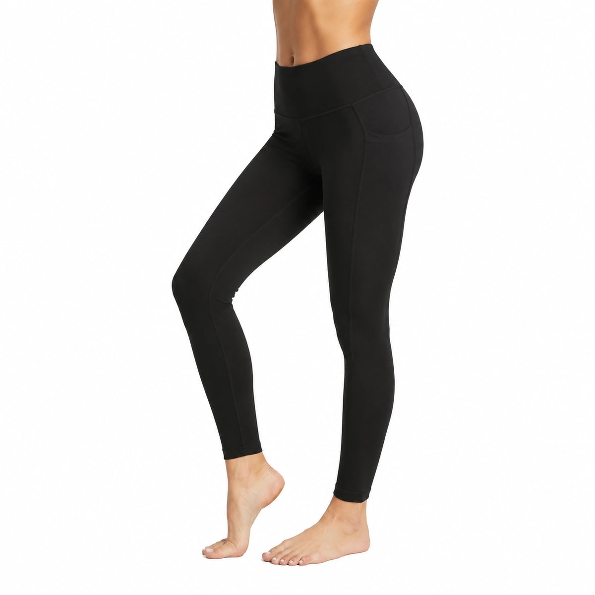 Damen Leggings Größe M aus elastischem Synthetikstoff Schwarz mit hohem Bund für Sport