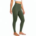 Damen Sportleggings L aus elastischem Kunstfasermaterial Olivgrün mit hohem Bund und Seitentaschen